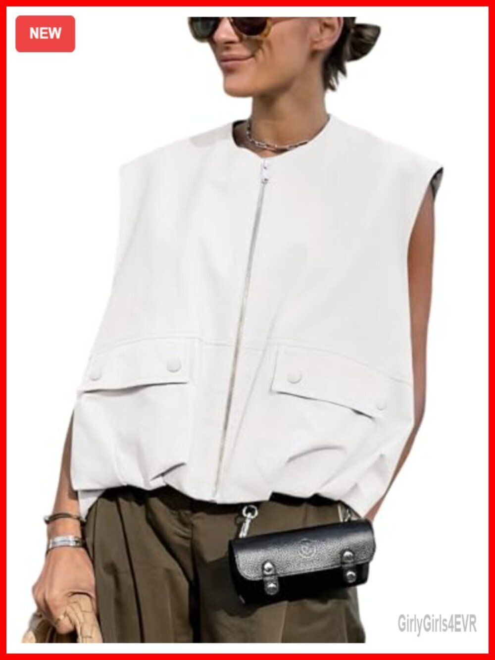 Oversized Cargo Vest Zip Up Blazer Vest Sleeveless Lightweight